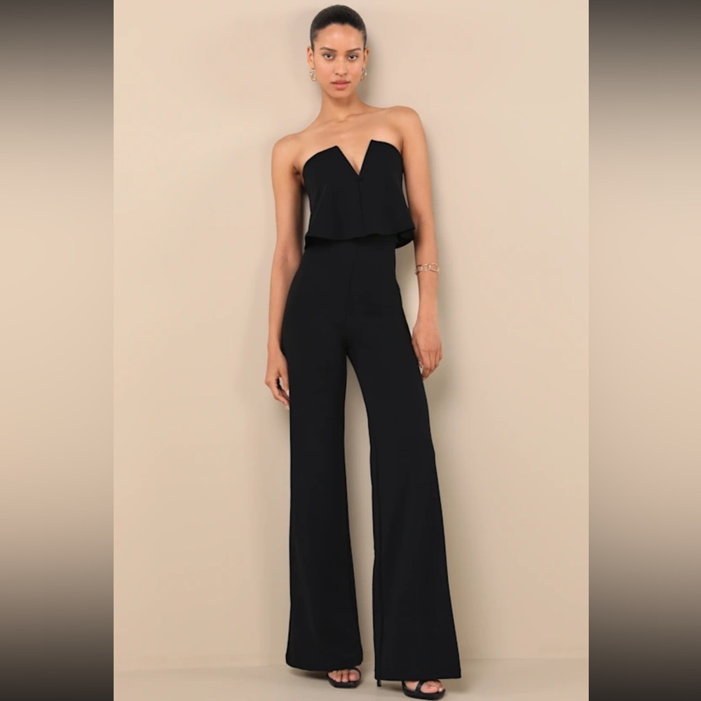 Lulu's Power of Love Black Strapless Jumpsuit